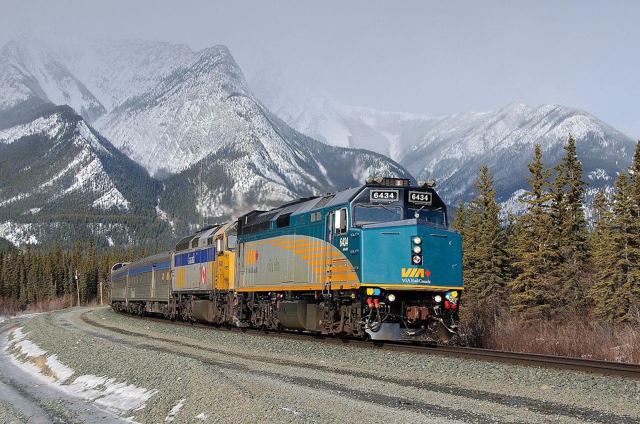 via rail train amidst the mountains